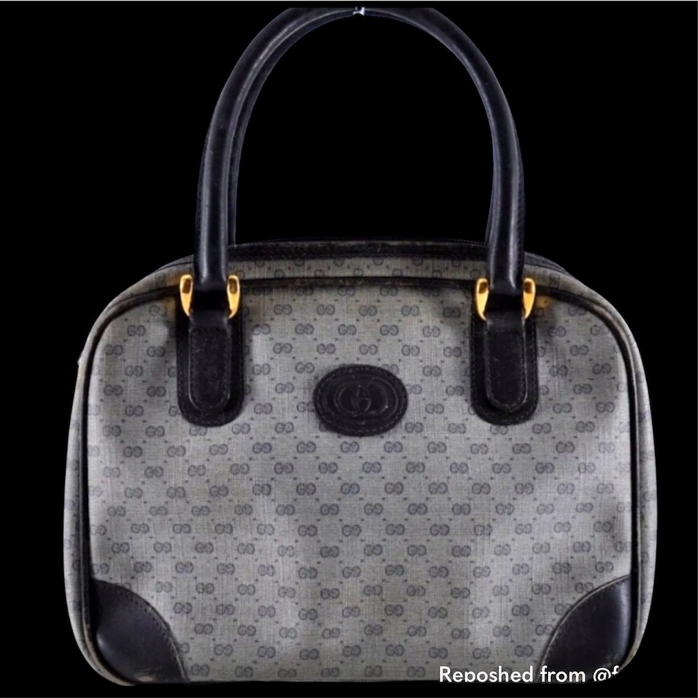 GUCCI Vintage Navy Blue Micro GG Monogram Top Handle Satchel Bag